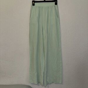 H&M Pants Women's Small Olive Elastic Linen Pant Flat Front Wide Leg Pull-On